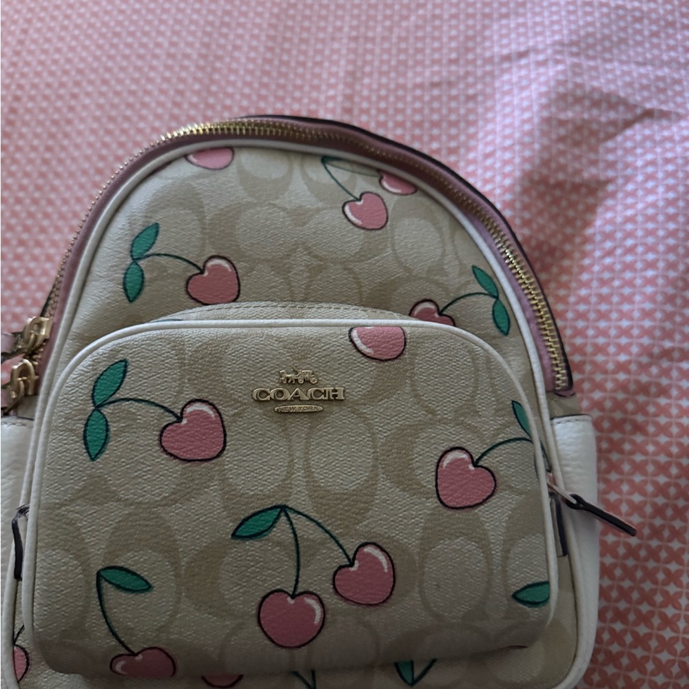 Coach Beige Backpack with Pink Cherry Design
